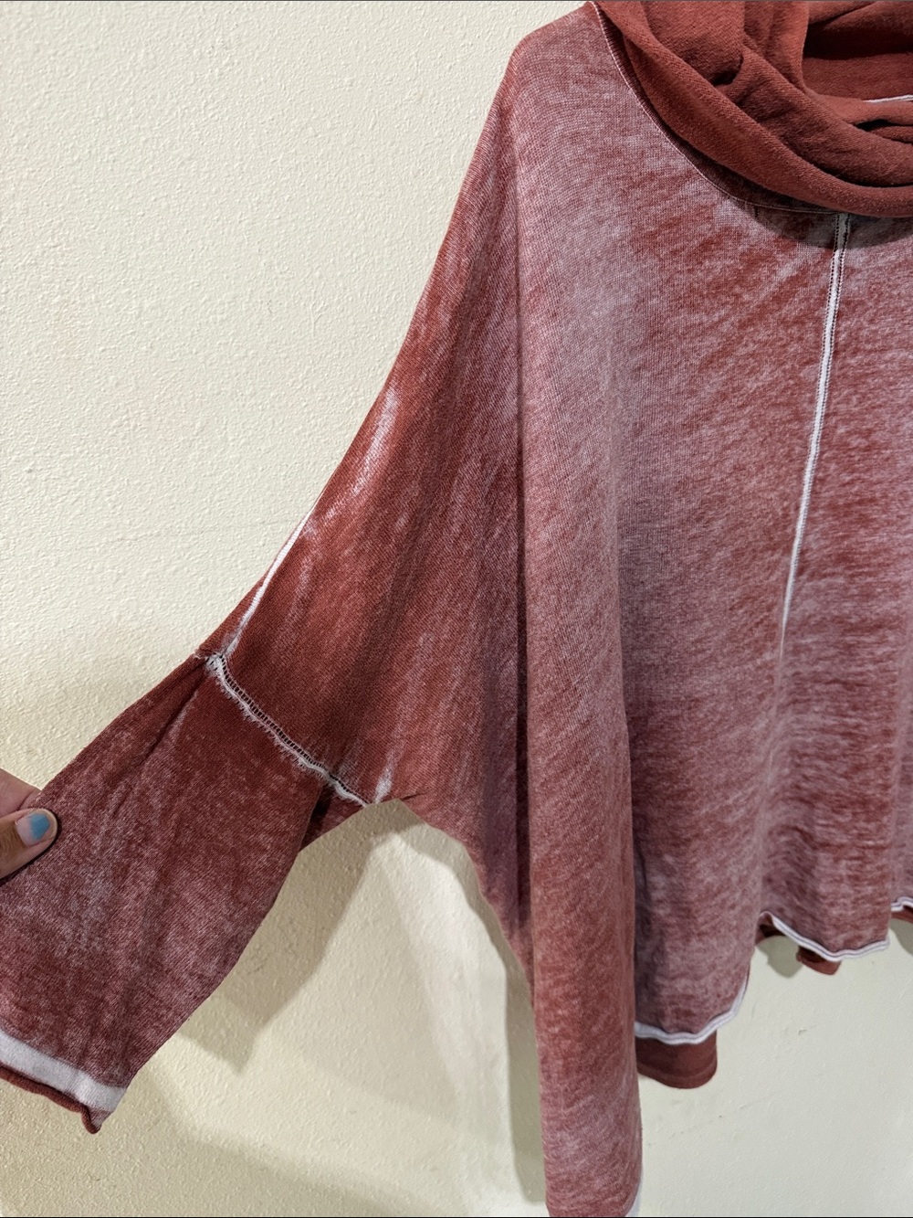Free People Beach Cowl Neck Lightweight Oversized Pullover in Rust 100% Cotton - Picture 2 of 6